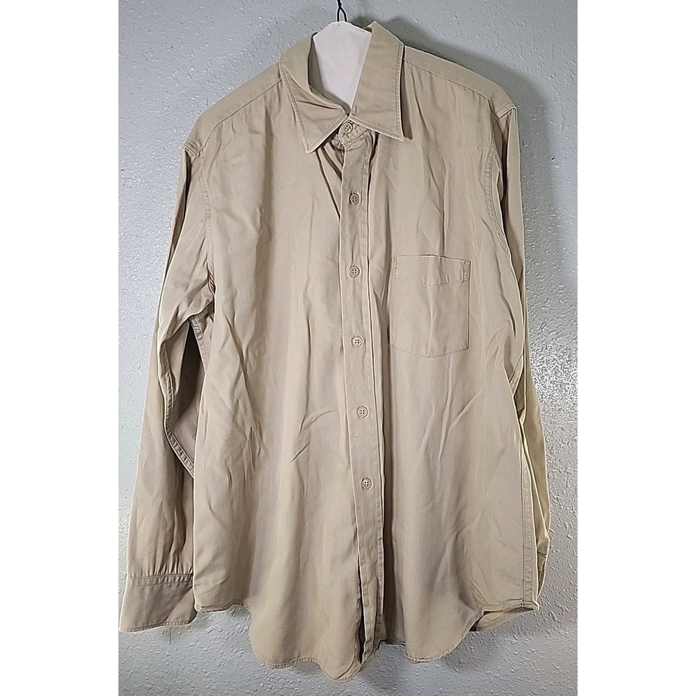 Vintage 50s Army Shirt mens Lrg Tan Khaki Korean War Era
